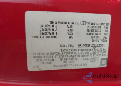 2003 Chevrolet S-10 Ls z USA, uszkodzony, nr VIN 1GCCT19X138255126